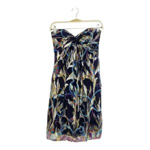 Nicole Miller Size 0 Dress Strapless Colorful Silk Blend Metallic Cocktail Party